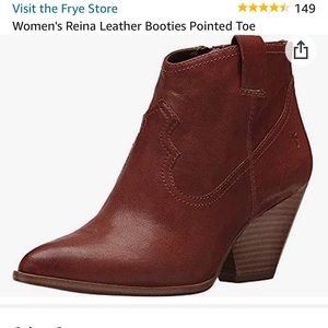 Frye Reina Leather Booties Pointed Toe Cognac
